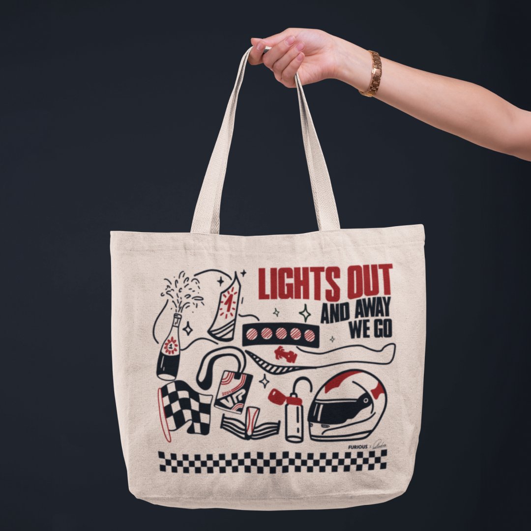 Lights Out and Away we go! (Red) - Tote Bag - Furious Motorsport