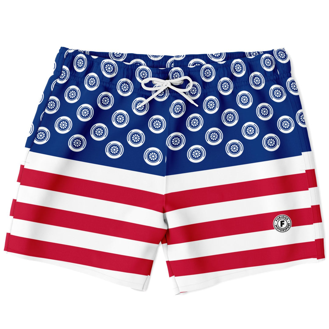 Wheels and Stripes USA Swim Trunks (Clearance) - Furious Motorsport