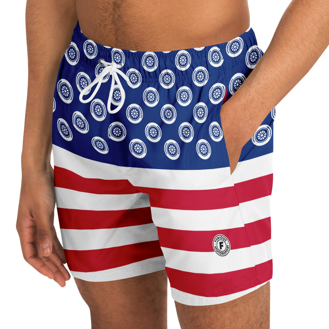 Wheels and Stripes USA Swim Trunks (Clearance) - Furious Motorsport